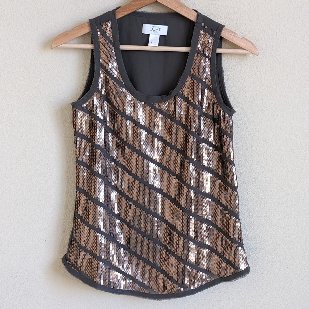 Ann Taylor Loft Sequin Embellished Tank Top Women XXS Party Cocktail Sparkle